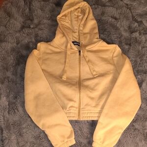Beige Cropped Hoodie Jacket